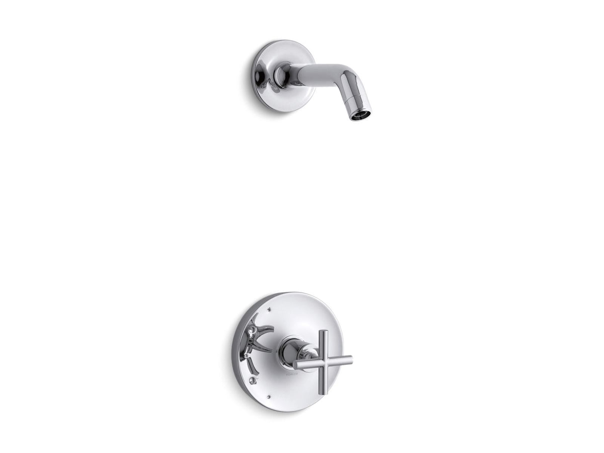 KOHLER K-TLS14422-3-CP Purist Rite-Temp Shower Trim Kit With Cross Handle, Without Showerhead - Polished Chrome
