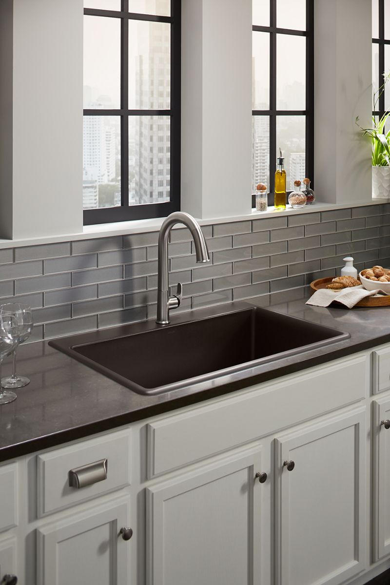 KOHLER K-8437-1-CM4 Kennon 33" Top-/Undermount Single-Bowl Kitchen Sink - Matte Grey