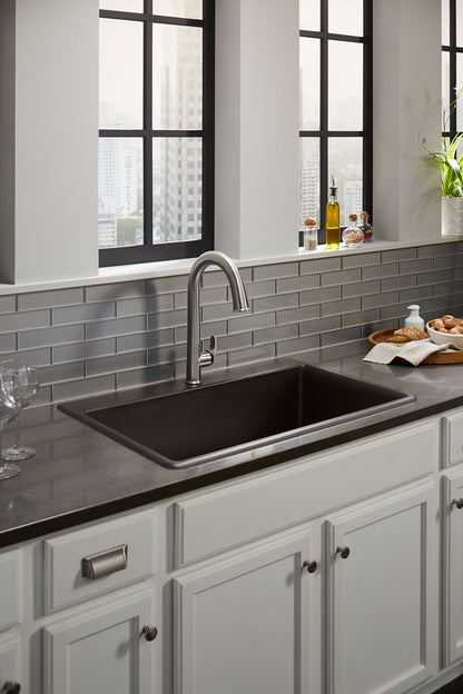 KOHLER K-8437-1-CM1 Kennon 33" top-/undermount single-bowl kitchen sink - Matte Black