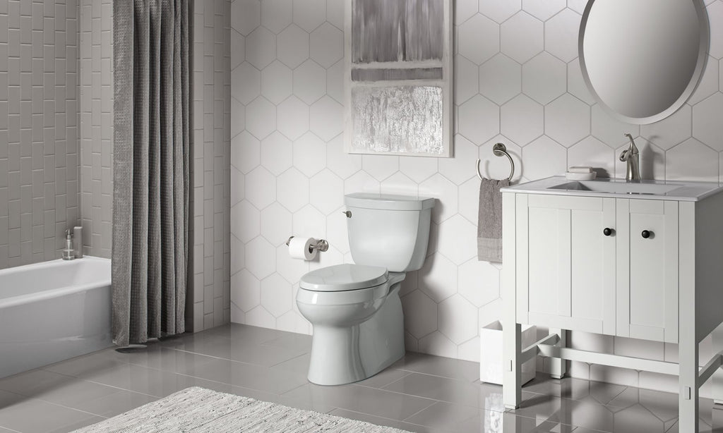 KOHLER K-5310-95 Cimarron Two-Piece Elongated Toilet With Skirted Trapway, 1.28 Gpf - Ice Grey