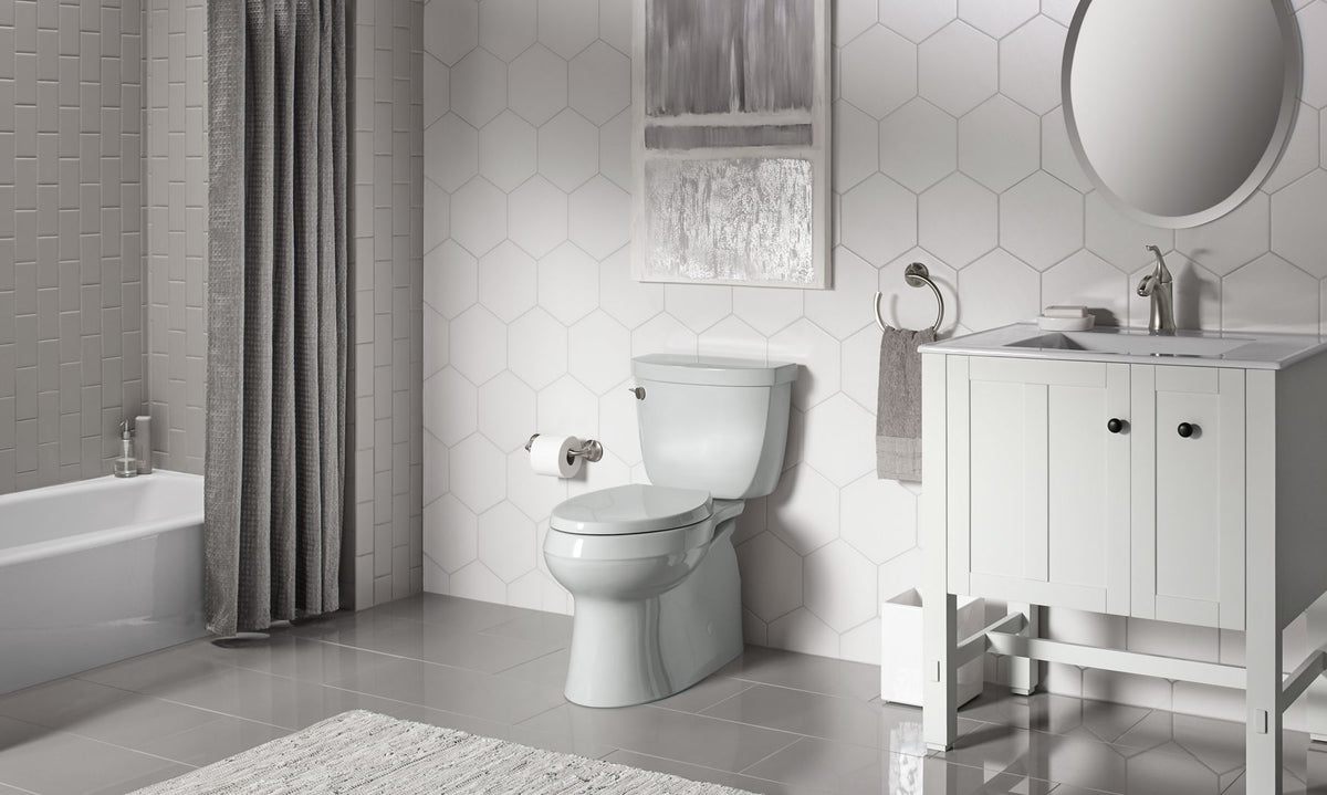 KOHLER K-5310-95 Cimarron Two-Piece Elongated Toilet With Skirted Trapway, 1.28 Gpf - Ice Grey