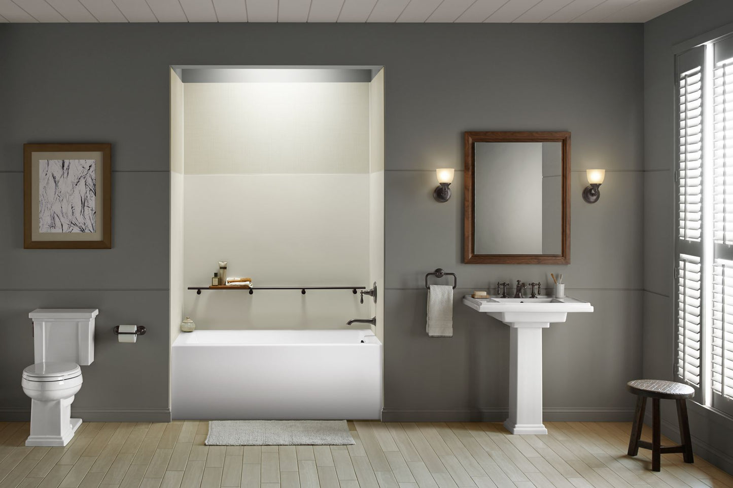KOHLER K-1957-RA-96 Underscore 60" x 32" alcove bath right drain - Biscuit