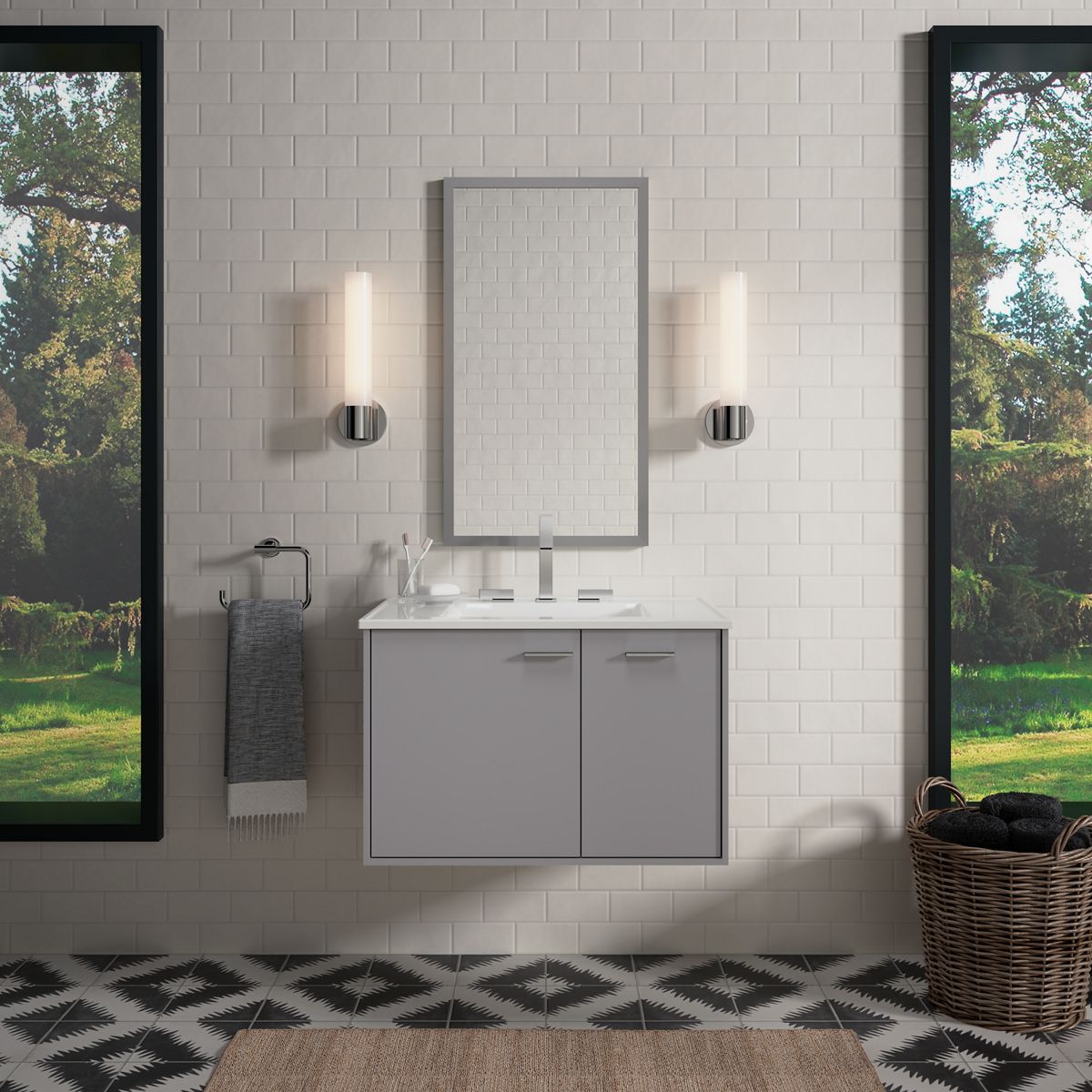 KOHLER K-99541-R-1WT Jute 30" Wall-Hung Bathroom Vanity Cabinet In Mohair Grey