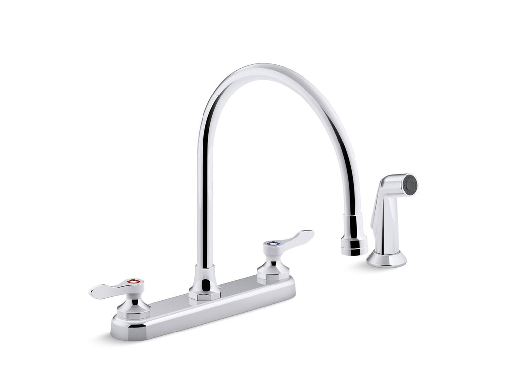 KOHLER K-810T71-4AFA-CP Triton Bowe 1.8 Gpm Kitchen Sink Faucet With 9-5/16" Gooseneck Spout, Matching Finish Sidespray, Aerated Flow And Wristblade Handles - Polished Chrome
