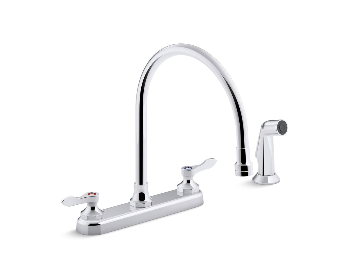 KOHLER K-810T71-4AFA-CP Triton Bowe 1.8 Gpm Kitchen Sink Faucet With 9-5/16" Gooseneck Spout, Matching Finish Sidespray, Aerated Flow And Wristblade Handles - Polished Chrome