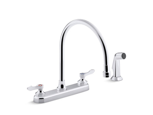 KOHLER K-810T71-4AHA-CP Triton Bowe 1.5 gpm kitchen sink faucet with 9-5/16" gooseneck spout, matching finish sidespray, aerated flow and lever handles - Polished Chrome