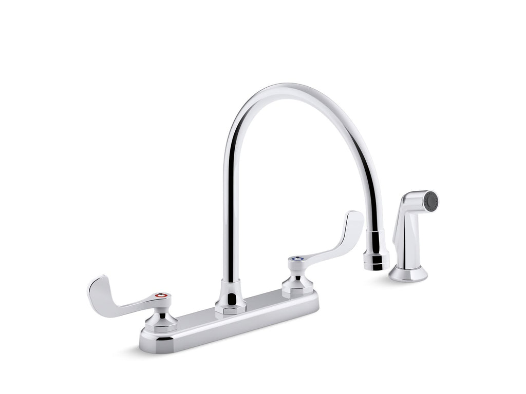 KOHLER K-810T71-5AHA-CP Triton Bowe 1.5 Gpm Kitchen Sink Faucet With 9-5/16" Gooseneck Spout, Matching Finish Sidespray, Aerated Flow And Wristblade Handles - Polished Chrome
