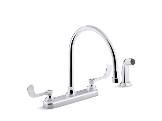 KOHLER K-810T71-5AHA-CP Triton Bowe 1.5 gpm kitchen sink faucet with 9-5/16" gooseneck spout, matching finish sidespray, aerated flow and wristblade handles - Polished Chrome