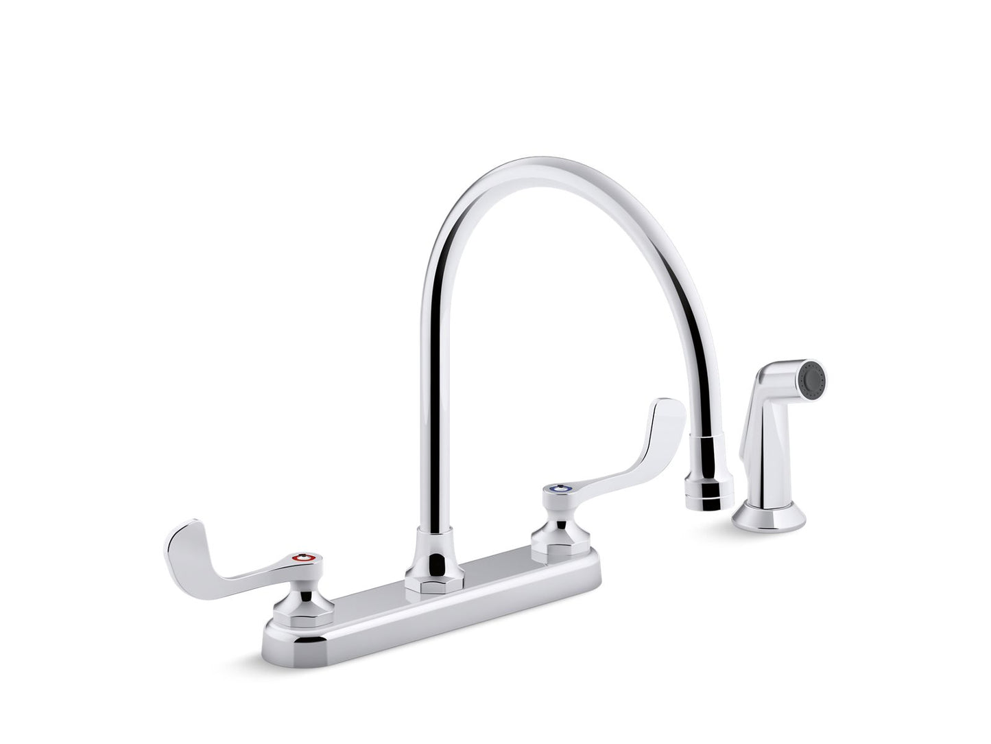 KOHLER K-810T71-5AHA-CP Triton Bowe 1.5 gpm kitchen sink faucet with 9-5/16" gooseneck spout, matching finish sidespray, aerated flow and wristblade handles - Polished Chrome