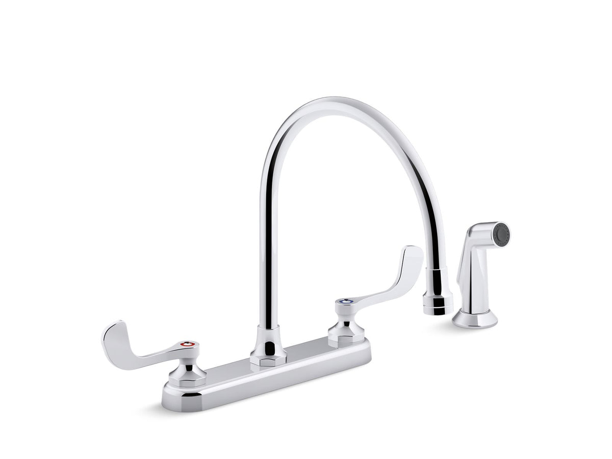 KOHLER K-810T71-5AFA-CP Triton Bowe 1.8 Gpm Kitchen Sink Faucet With 9-5/16" Gooseneck Spout, Matching Finish Sidespray, Aerated Flow And Wristblade Handles - Polished Chrome