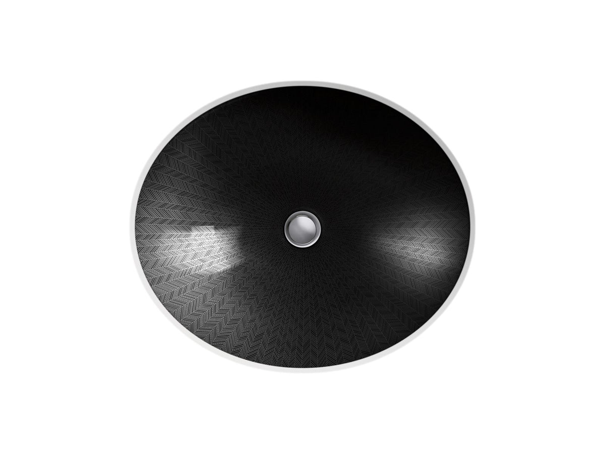 KOHLER K-14218-HD2-7 Sartorial Herringbone Caxton 19-1/4" Oval Undermount Bathroom Sink, No Overflow - Black Sartorial Herringbone