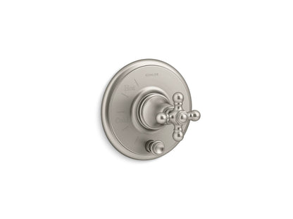 KOHLER K-T72768-3-BN Artifacts Rite-Temp valve trim with push-button diverter and cross handle - Vibrant Brushed Nickel