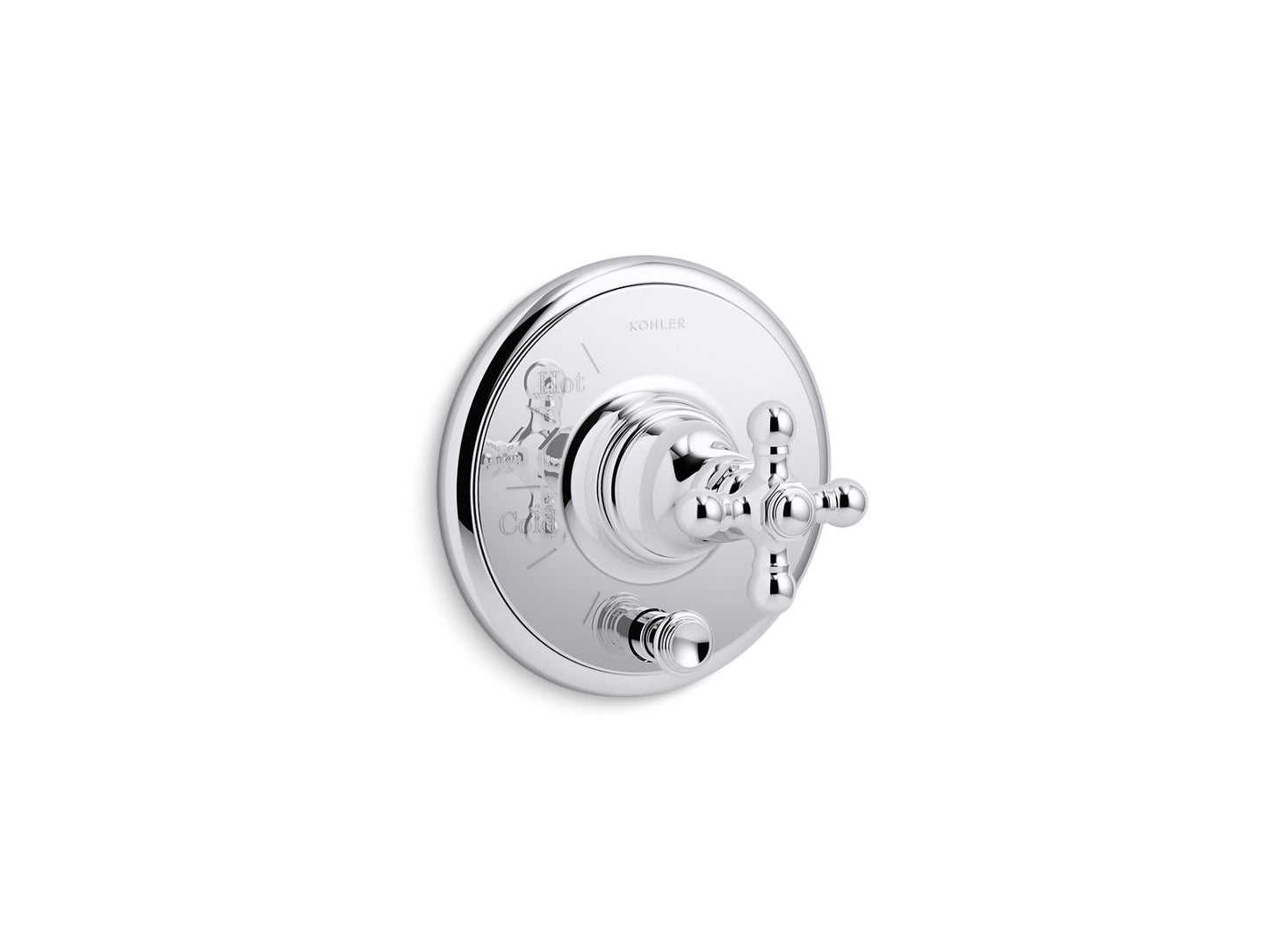 KOHLER K-T72768-3-CP Artifacts Rite-Temp Valve Trim With Push-Button Diverter And Cross Handle In Polished Chrome