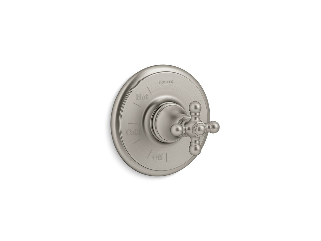KOHLER K-TS72767-3-BN Artifacts Rite-Temp Valve Trim With Cross Handle - Vibrant Brushed Nickel