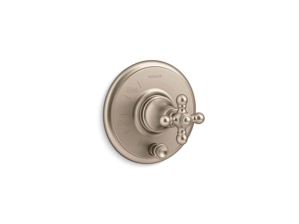 KOHLER K-T72768-3-BV Artifacts Rite-Temp Valve Trim With Push-Button Diverter And Cross Handle - Vibrant Brushed Bronze