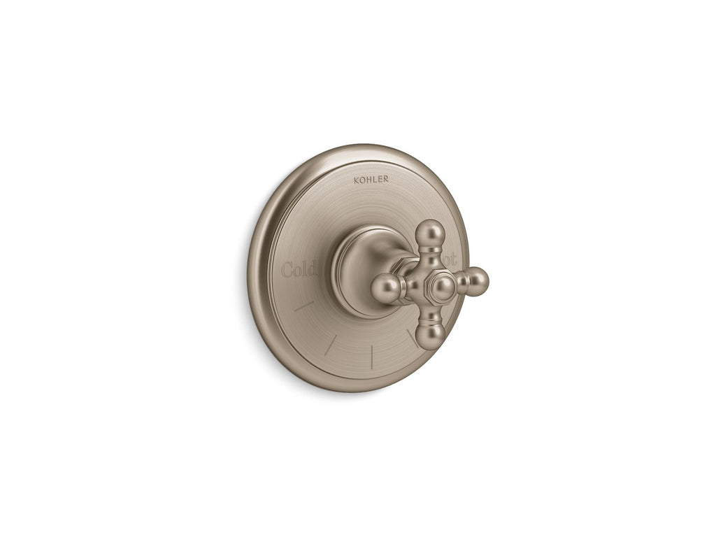 KOHLER K-T72769-3-BV Artifacts Mastershower Temperature Control Valve Trim With Cross Handle - Vibrant Brushed Bronze
