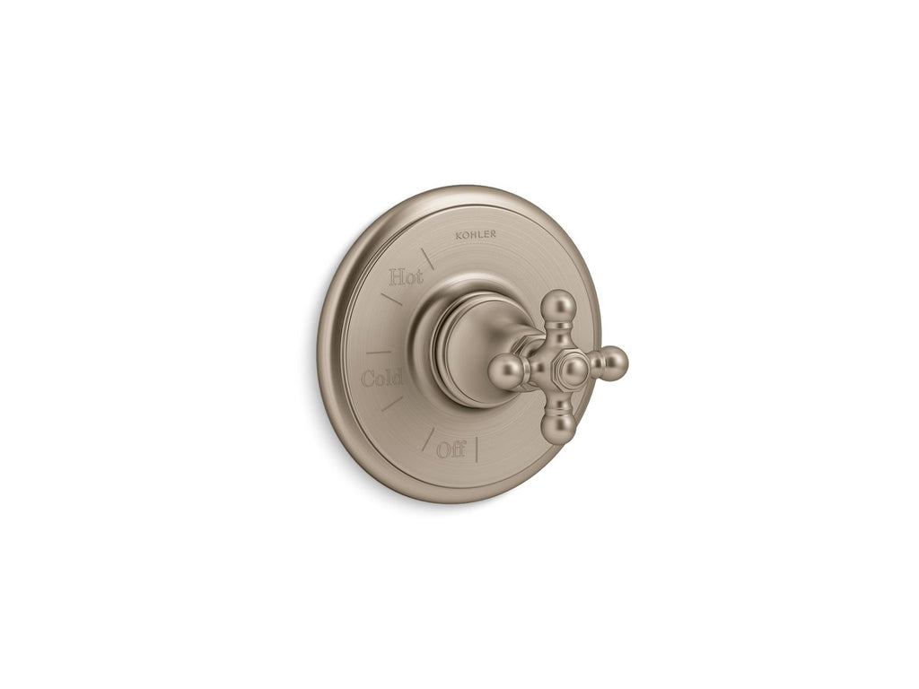 KOHLER K-TS72767-3-BV Artifacts Rite-Temp Valve Trim With Cross Handle - Vibrant Brushed Bronze