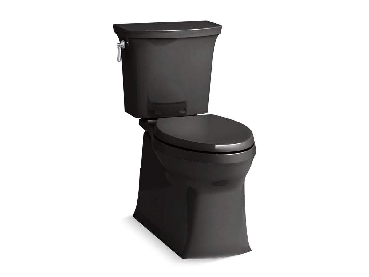KOHLER K-3814-7 Corbelle Two-Piece Elongated Toilet With Skirted Trapway, 1.28 Gpf - Black Black