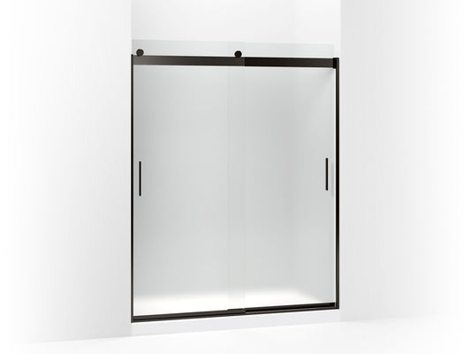 KOHLER K-706009-D3-ABZ Levity Sliding Shower Door, 74" H X 56-5/8 - 59-5/8" W, With 1/4" Thick Frosted Glass And Blade Handles In Anodized Dark Bronze