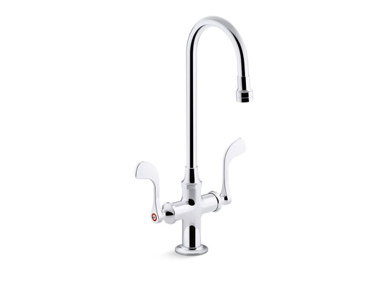 KOHLER K-100T70-5AKL-CP Triton Bowe 1.0 gpm monoblock gooseneck bathroom sink faucet with laminar flow and wristblade handles, drain not included - Polished Chrome