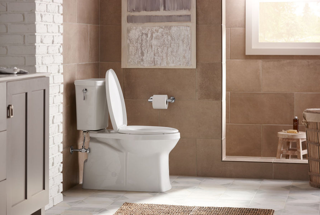 KOHLER K-3814-7 Corbelle Two-Piece Elongated Toilet With Skirted Trapway, 1.28 Gpf - Black Black