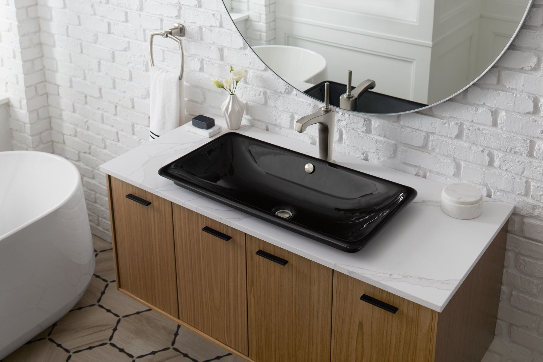 KOHLER K-20212-P5-0 Iron Plains 30" Rectangular Drop-In/Undermount/Vessel Bathroom Sink With Iron Black Painted Underside - White