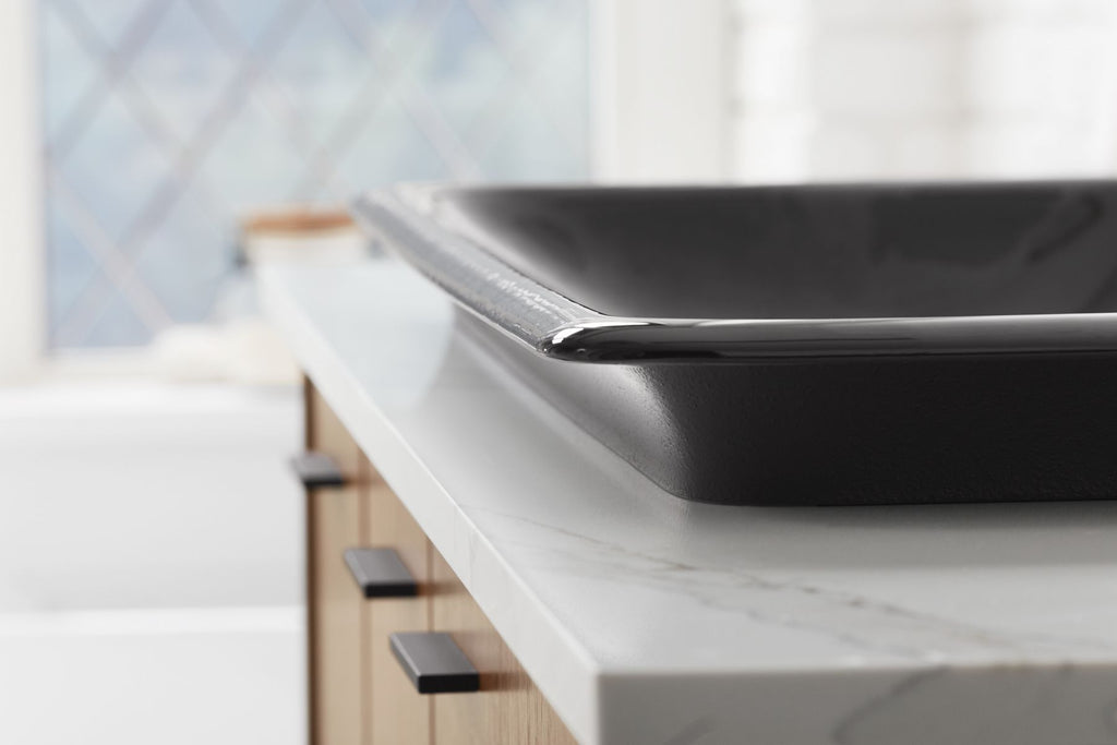 KOHLER K-20212-P5-0 Iron Plains 30" Rectangular Drop-In/Undermount/Vessel Bathroom Sink With Iron Black Painted Underside - White
