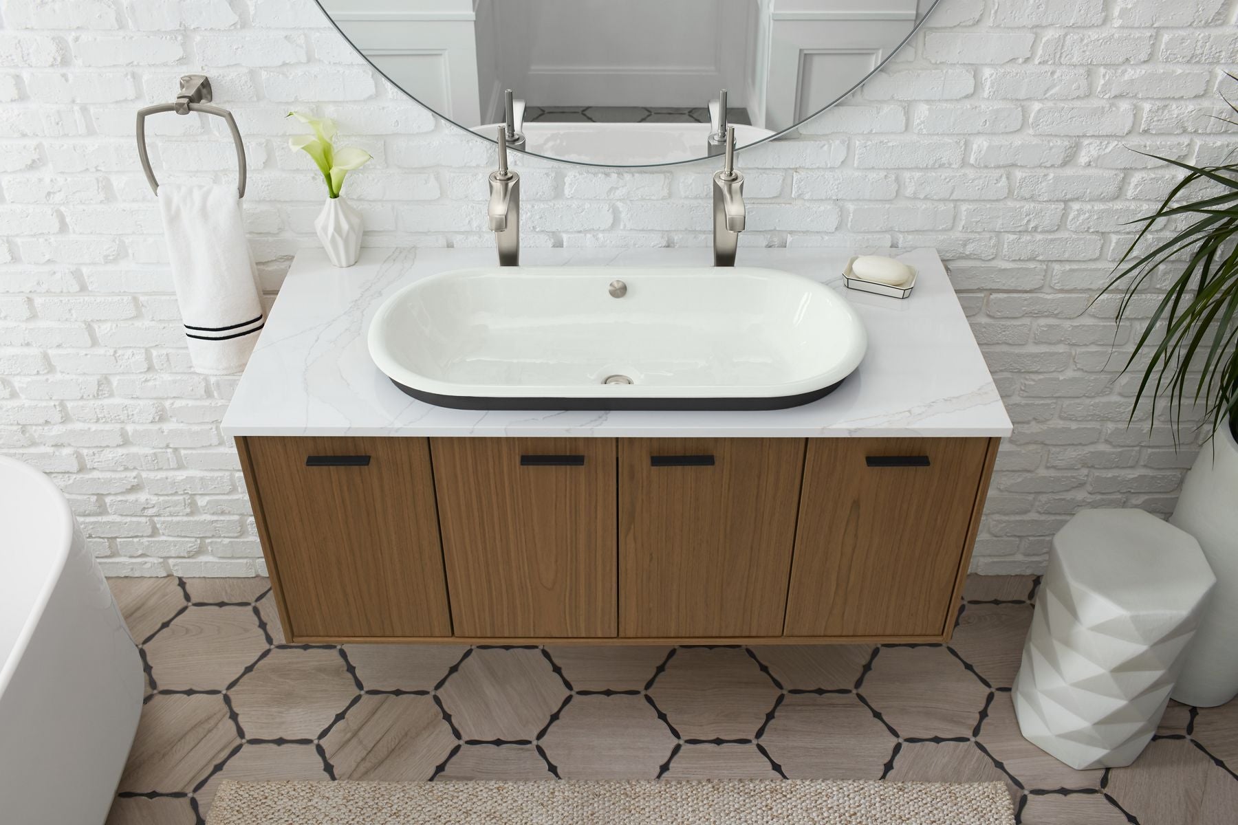 KOHLER K-20213-7 Iron Plains 33" Oval Drop-In/Undermount Bathroom Sink - Black Black