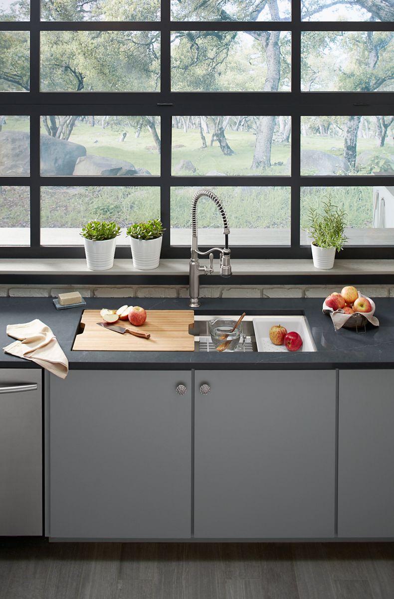KOHLER K-23652-NA Prolific 44" Undermount Single-Bowl Workstation Kitchen Sink - Stainless Steel