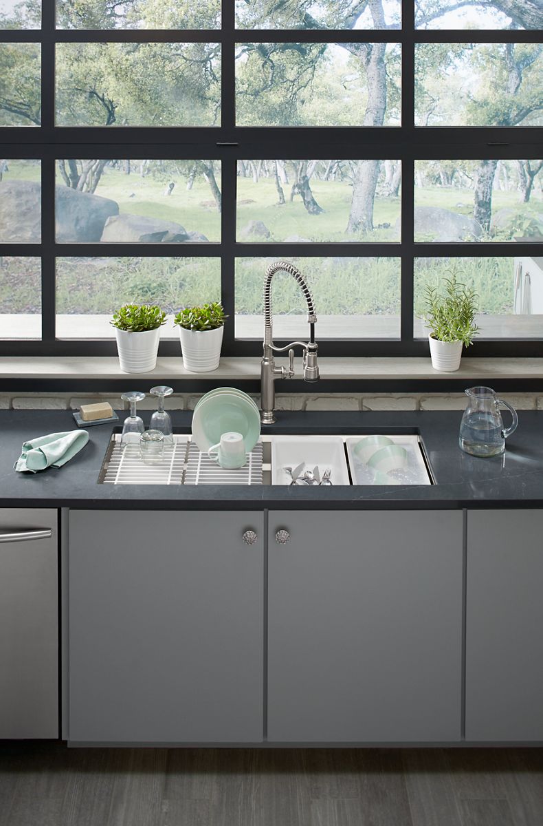 KOHLER K-23652-NA Prolific 44" Undermount Single-Bowl Workstation Kitchen Sink - Stainless Steel