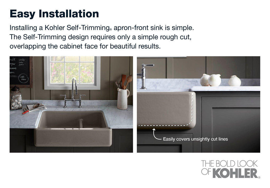 KOHLER K-5665-95 Whitehaven 23-1/2" Undermount Single-Bowl Farmhouse Kitchen Sink - Ice Grey