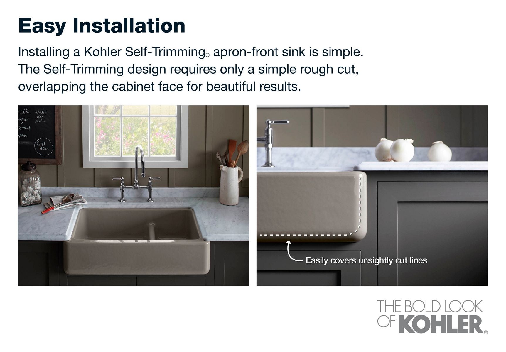 KOHLER K-5665-95 Whitehaven 23-1/2" Undermount Single-Bowl Farmhouse Kitchen Sink - Ice Grey