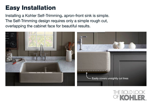 KOHLER K-5665-95 Whitehaven 23-1/2" undermount single-bowl farmhouse kitchen sink - Ice Grey
