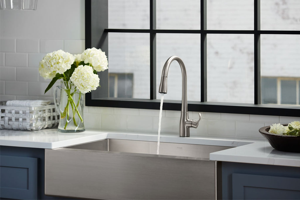 KOHLER K-596-VS Simplice Pull-Down Kitchen Sink Faucet With Three-Function Sprayhead - Vibrant Stainless
