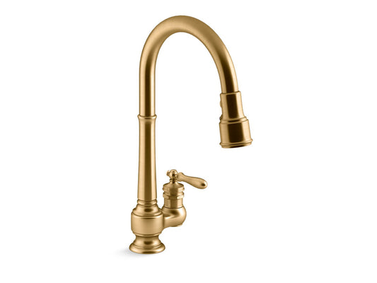 KOHLER K-99260-2MB Artifacts Pull-Down Kitchen Sink Faucet With Three-Function Sprayhead In Vibrant Brushed Moderne Brass