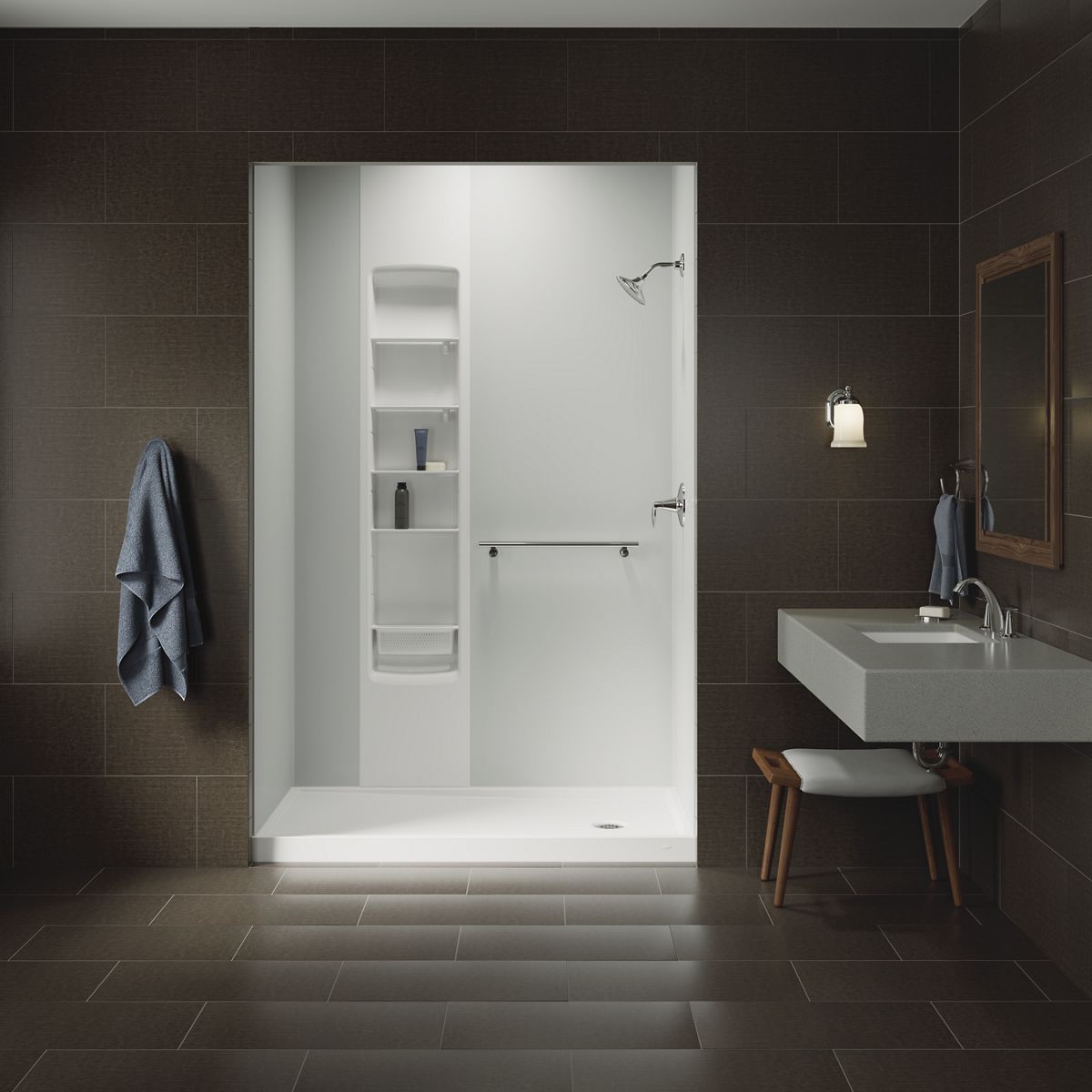 KOHLER K-8458-96 Rely 60" X 32" Alcove Shower Base, Right Drain - Biscuit