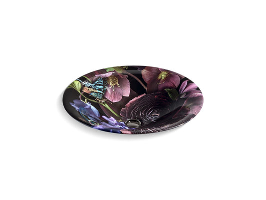 KOHLER K-30333-DM2-0 Dutchmaster Midnight Floral Carillon 17-3/4" round drop-in bathroom sink, no overflow - Midnight Floral