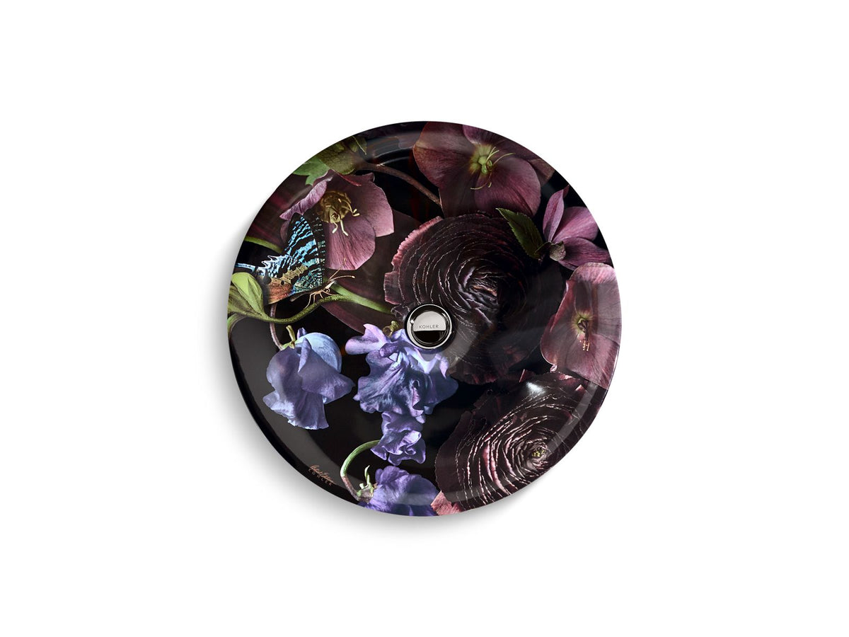 KOHLER K-30333-DM2-0 Dutchmaster Midnight Floral Carillon 17-3/4" Round Drop-In Bathroom Sink, No Overflow - Midnight Floral