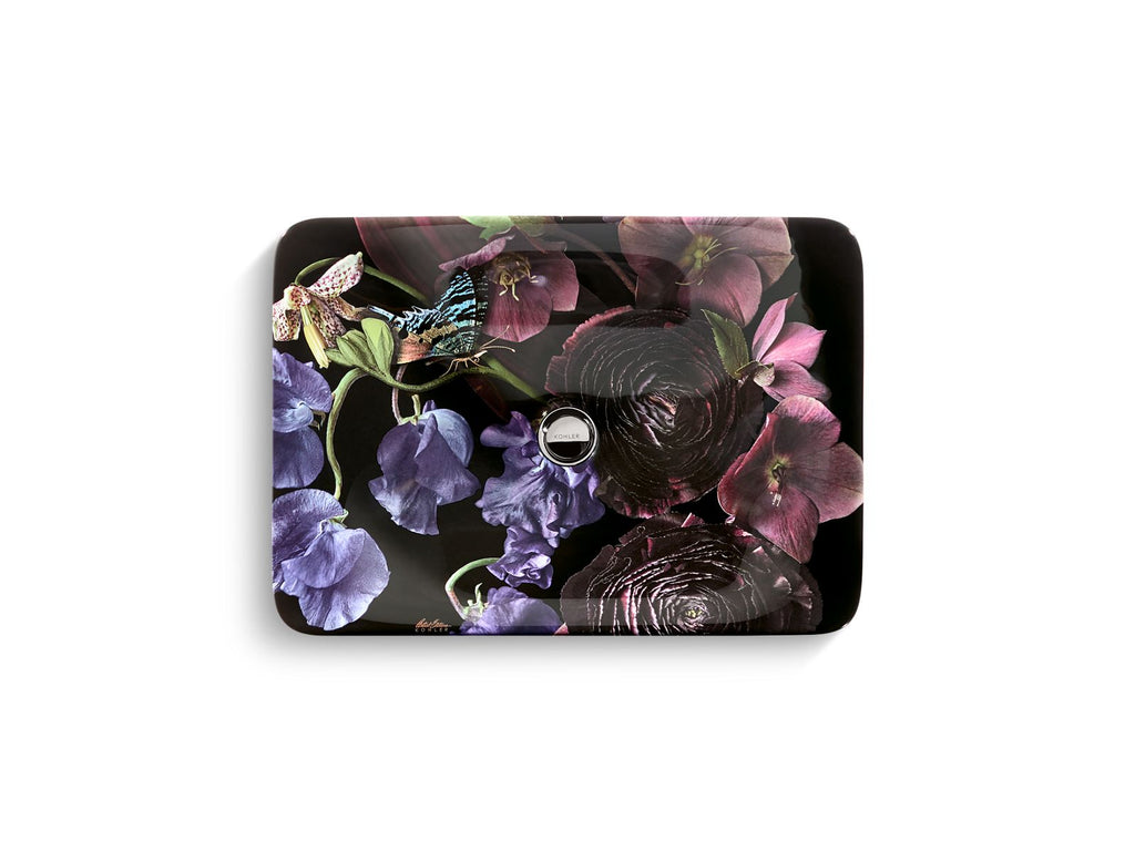 KOHLER K-30334-DM2-0 Dutchmaster Midnight Floral Carillon 21-1/4" Rectangular Drop-In Bathroom Sink, No Overflow - Midnight Floral