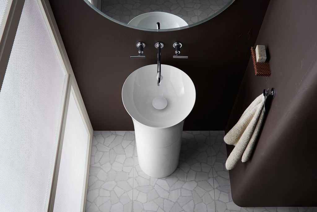 KOHLER K-20701-96 Veil 16" Round Pedestal Bathroom Sink - Biscuit