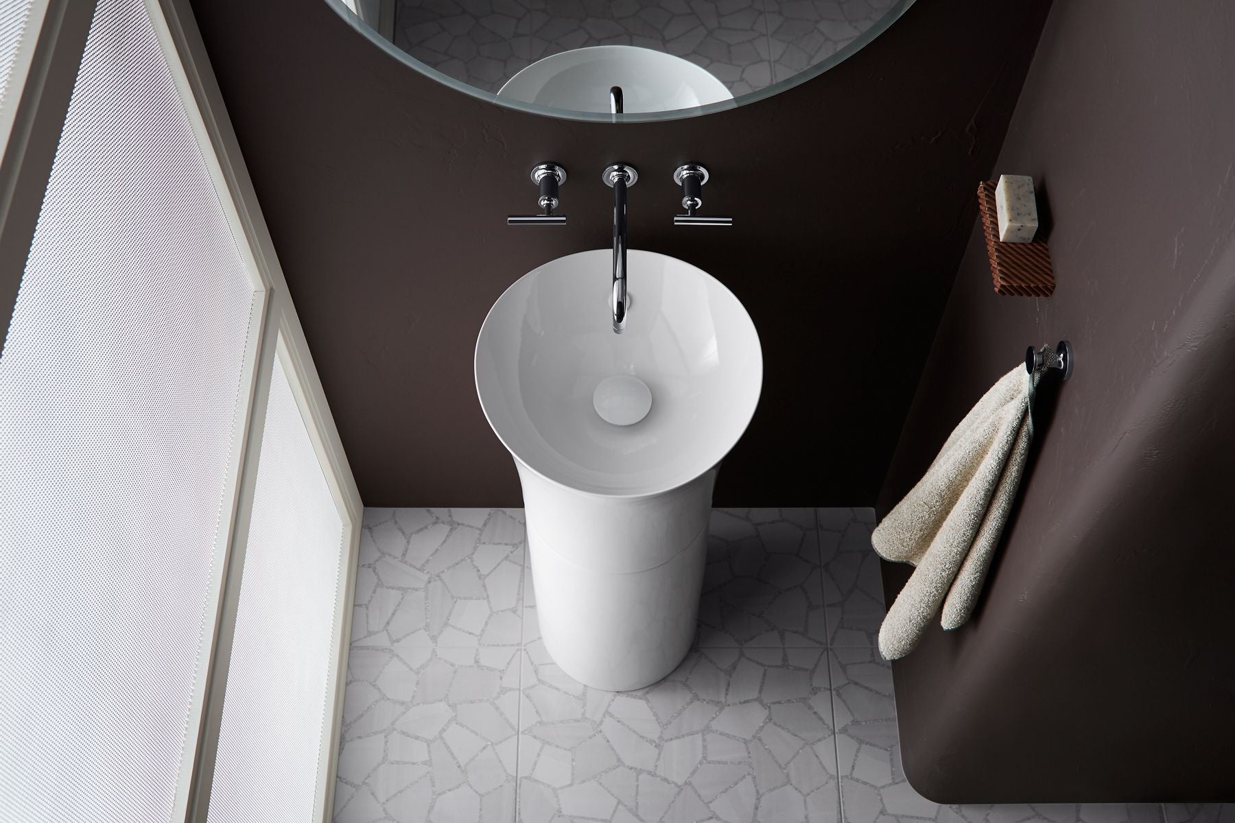 KOHLER K-20701-96 Veil 16" Round Pedestal Bathroom Sink - Biscuit
