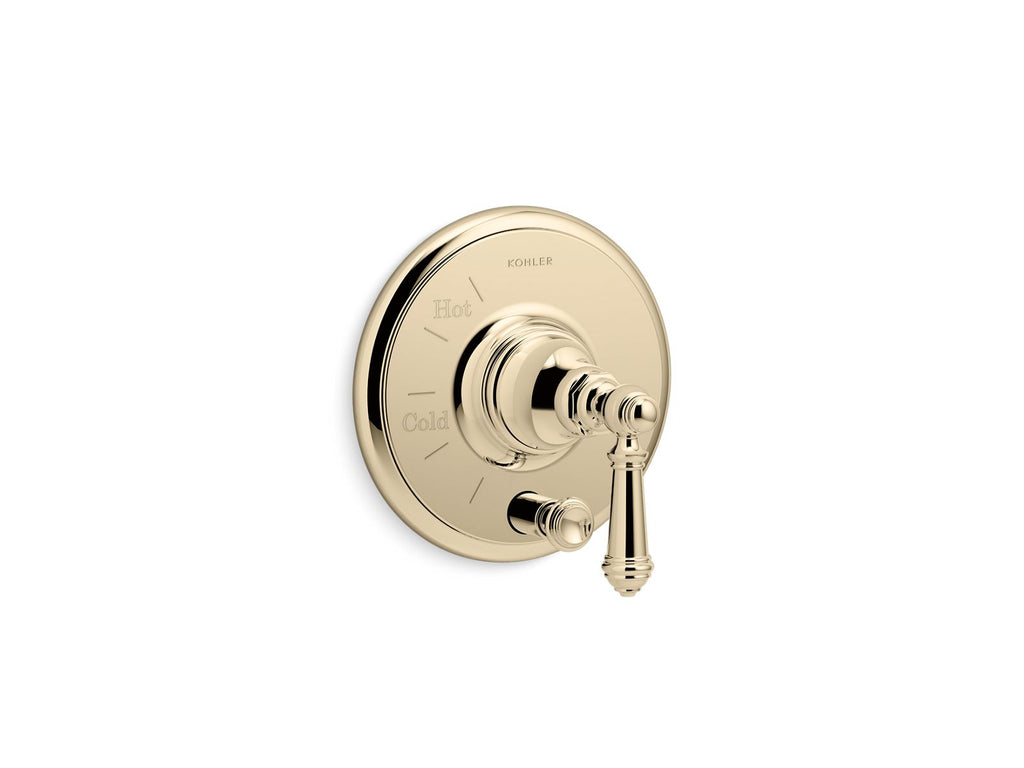 KOHLER K-T72768-4-AF Artifacts Rite-Temp Valve Trim With Push-Button Diverter And Lever Handle - Vibrant French Gold