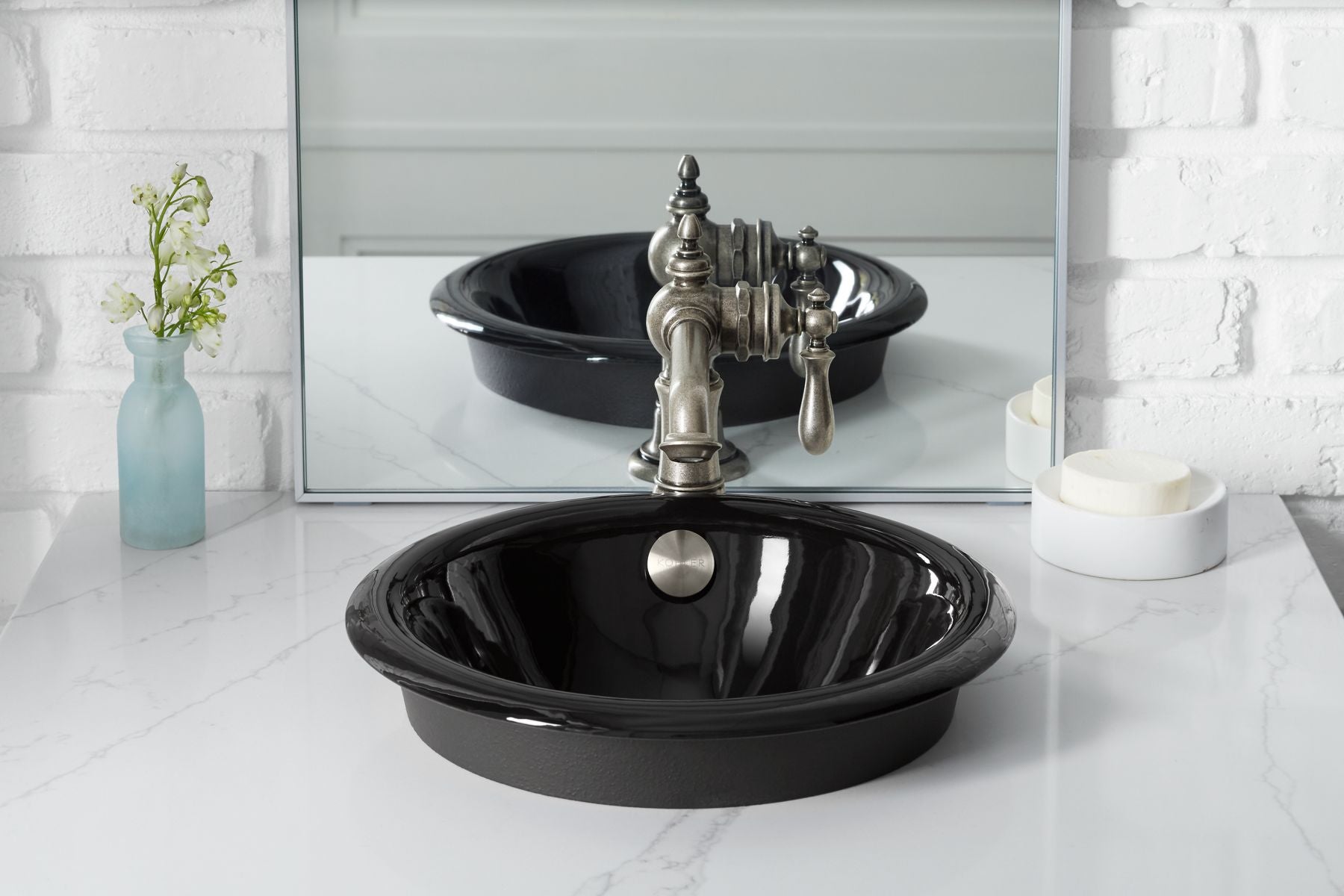 KOHLER K-20211-0 Iron Plains 12" Round Drop-In/Undermount/Vessel Bathroom Sink - White