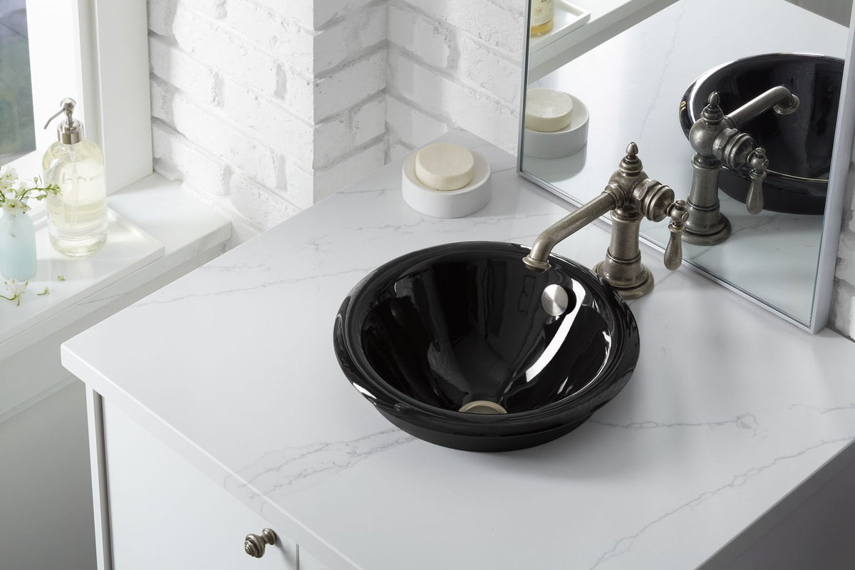KOHLER K-20211-0 Iron Plains 12" Round Drop-In/Undermount/Vessel Bathroom Sink - White
