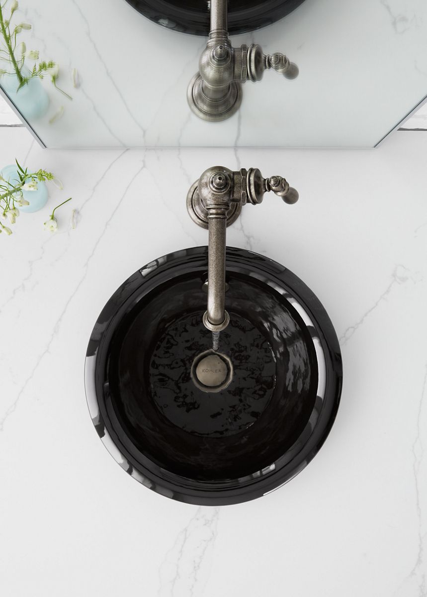 KOHLER K-20211-0 Iron Plains 12" Round Drop-In/Undermount/Vessel Bathroom Sink - White