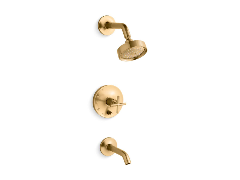 KOHLER K-T14420-3-2MB Purist Rite-Temp Bath And Shower Trim Kit With Push-Button Diverter And Cross Handle, 2.5 Gpm - Vibrant Brushed Moderne Brass