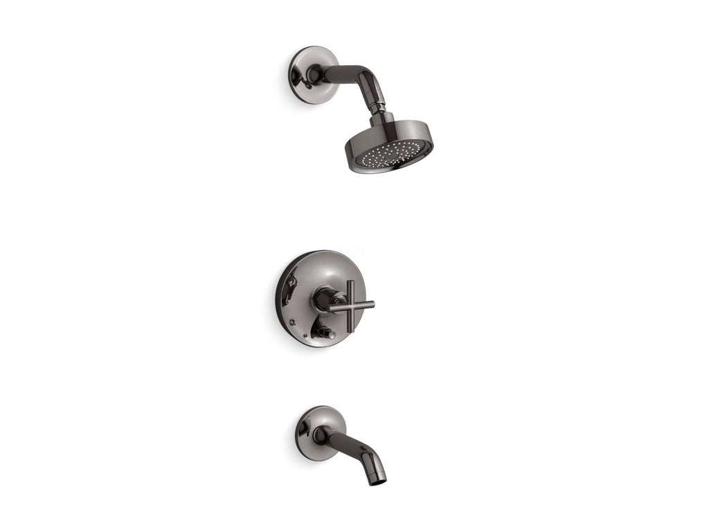 KOHLER K-T14420-3-TT Purist Rite-Temp Bath And Shower Trim Kit With Push-Button Diverter And Cross Handle, 2.5 Gpm - Vibrant Titanium