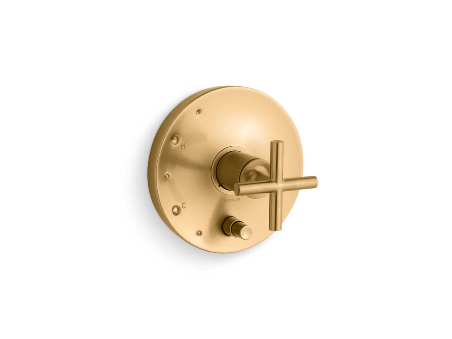 KOHLER K-T14501-3-2MB Purist Rite-Temp Valve Trim With Push-Button Diverter And Cross Handle In Vibrant Brushed Moderne Brass