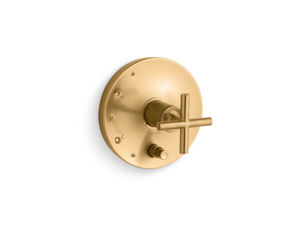 KOHLER K-T14501-3-2MB Purist Rite-Temp Valve Trim With Push-Button Diverter And Cross Handle - Vibrant Brushed Moderne Brass