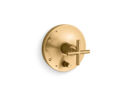 KOHLER K-T14501-3-2MB Purist Rite-Temp valve trim with push-button diverter and cross handle - Vibrant Brushed Moderne Brass